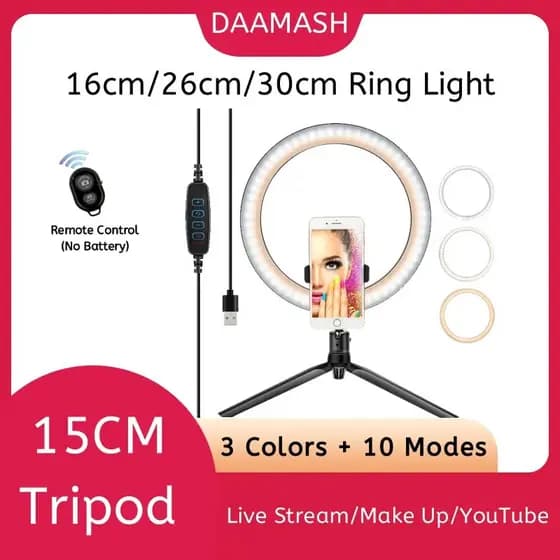 [Envio 24H]Anel de Luz LED para Selfie de 16cm/26cm/30cm, Iluminação de Preenchimento para Fotografia, Gravação de Vídeo