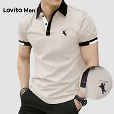 Lovito Men  Camisa Polo Casual Colorida Primavera/verão Camisa Polo Cáqui para homens L187ED101