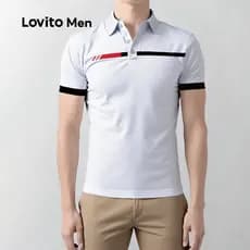 Lovito Men Camisa Polo Casual de Bloco de Cores Primavera/verão Camisa Polo Branca para Homens LNE114034