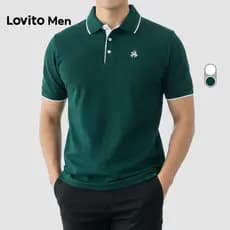 Lovito Men Camisa Polo Casual com Acabamento Contrastado Primavera/verão Camisa Polo Branca para Homens LNE131070