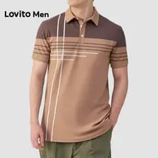 Lovito Men  Camisa Polo Casual Geométrica Botão Primavera/verão Camisa Polo para Homens LNE142562