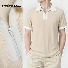 Lovito Men  Camisa Polo Casual com Plissada Primavera/verão Damasco Camisa Polo Masculina L187ED102