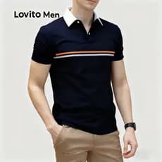 Lovito Men Camisa Polo Casual com Bloco de Cores para Primavera/verão Camisa Polo Preta para homens LNE122141