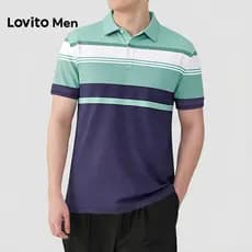 Lovito Men  Camisa Polo Casual Geométrica Botão Primavera/verão Camisa Polo para Homens LNE142563