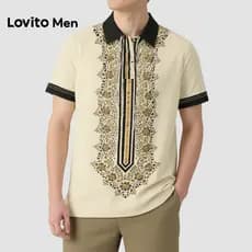 Lovito Men  Camisa Polo Casual com Botões Camisa Polo Masculina para Primavera/Verão LNE138086