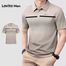 Lovito Men  Camisa Polo Casual Primavera/verão Camisa Polo Caqui para homens L187ED005