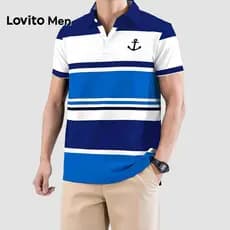Lovito Men  Camisa Polo Casual Geométrica Botão Camisa Polo Primavera/verão para Homens LNE142502