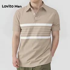 Lovito Men  Camisa Polo Casual Geométrica Botão Primavera/verão Camisa Polo Masculina Cáqui LNE138098