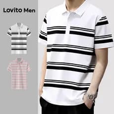 Lovito Men  Camisa Polo Casual com Padrão de Botões Camisa Polo Branca de Primavera/verão para Homens LNE142569