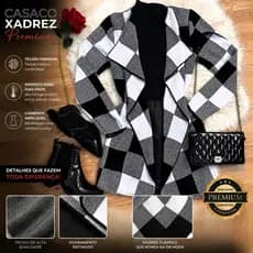 Casaco Feminino Xadrez com Modelagem Confortável Único Cardigan