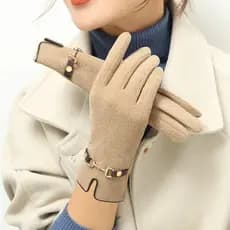 Inverno Feminino Manter Quente Tela De Toque Mais Luvas De Corrente De Lã Elegante Moda Personalidade Unidade Macia Cicl