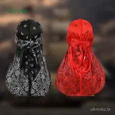 Homem Seda Impressão Durags Turban Bandanas Headwear Durag Listras Longas Chapéu Acessórios De Cabelo