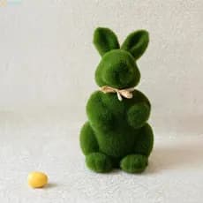 Coelhinho Flocado Peludo De Páscoa Pequeno Sentado Coelho Coberto De Musgo Verde Para Decoração De Festa Em Casa