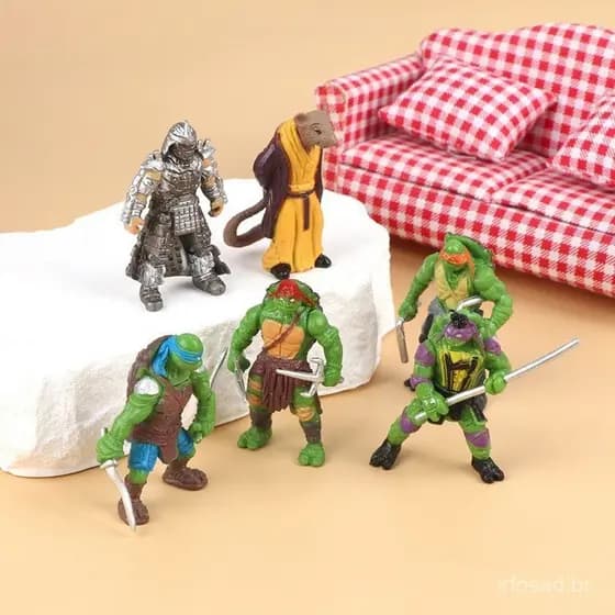 [Fel] 6Pcs/set Tartarugas Ninja Teenage Mutant Bonecas Anime Actions Figuras De Mesa Brinquedo Decoração De Casa Micro L