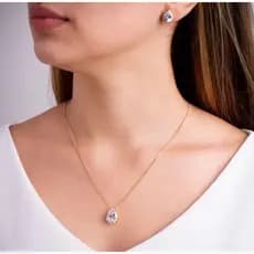 Brinco e Colar Gota Zircônia Cristal Veneziana Banhado a Ouro 18k Antialérgico