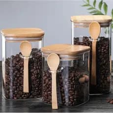 Pote De Vidro Redondo Tampa Bambu Hermético Com Colher 600/450/250/150ML pote de vidro com tampa bambu