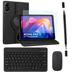 Kit para Redmi Pad 2 11” Capa Giratória + Teclado e Mouse Bluetooth + Película de Vidro + Caneta Touch 2 em 1