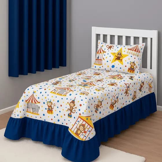 Kit Cobre Leito 2 Peças E Cortina Infantil Para Quarto Menino Menina 3 Peças Estampado Lavável Conforto E Decoração
