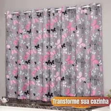 Cortina Cozinha Oxford Estampada Para Varão Alta Qualidade 2,00x1,40 Poliéster Decoração Resistente