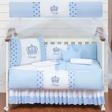 Kit Berço Coroa Laterais 11 Pçs Enxoval Completo Bebê Quarto Infantil Protetor Almofadas Mosquiteiro Conforto Decoração