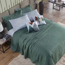 Kit Cobre Leito 7 Peças Colcha Matelada Percal 300 Fios Solteiro Casal Queen King Com Fronhas Capas E Porta Travesseiro