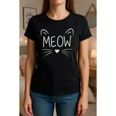 Camiseta Meow Gato Miau Feminina Blusinha Básica Cat