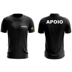 Camiseta Camisa Manga Curta Preta Logo Uniforme Profissional Empresa de Apoio Fardamento Farda