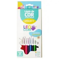 Lapis De Cor Jumbo 12 Cores Antibacteriano Apontador LeoELeo