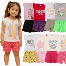 Conjunto Verão Infantil Menina 1 a 10 Anos | Camiseta  + Short, Short Saia ou Bermuda Escola ou Dia a Dia