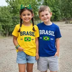 Camiseta Infantil Brasil Unissex Copa do Mundo Tamanhos 2 ao 10 Sortidos | Roupa Infantil Brasil