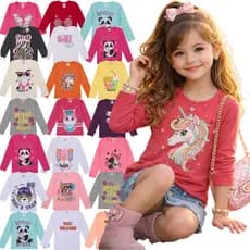 Blusa Manga Comprida Infantil Menina 100% Algodão do Tamanho 1 ao 10 Anos - Blusa Manga Longa Infantil Menina Sortida