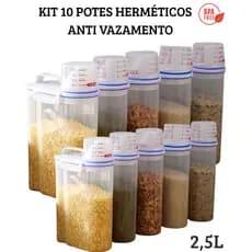 Kit 10 Potes 2L Anti Vazamento Hermético Copo Medidor e Bico Dosador Organizador Cozinha Lavanderia