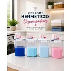 Kit 4 Potes Herméticos 2,5L com Tampa Vedante e Travas Multiuso Lavanderia e Cozinha