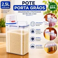 Pote Porta Grãos e Alimentos Hermético 2,5L com Trava Bico Dosador e Copo Medidor Organizador