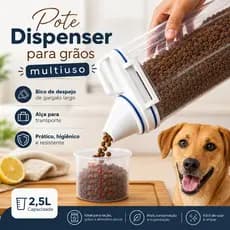 Pote Dispenser Hermético 2,5L para Ração Pet Organizador Multiuso com Bico Dosador e Copo Medidor