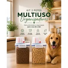 Kit 2 Potes Herméticos Multiuso 2,5L Ração Alimentos Lavanderia com Bico Dosador e Copo Medidor