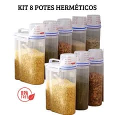 Kit 8 Potes Herméticos Grande Multiuso Porta Mantimentos com Copo Medidor e Bico Dosador Organizador