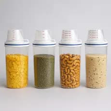 Kit 4 Potes Herméticos com Bico Dosador e Copo Medidor Multiuso Grande Porta Condimentos Cozinha
