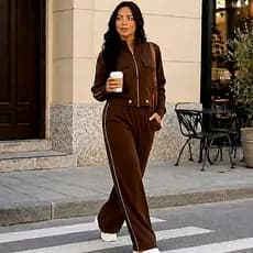 Conjunto Feminino Suede Premium Inverno Calça e Jaqueta Manga Longa Casual Elegante Macio Confortável Moda Feminina