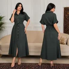 Vestido Feminino Longo Midi Tecido Sensorial Elegante Moda Evangelica com Botões Funcionais e Elástico nas Costas