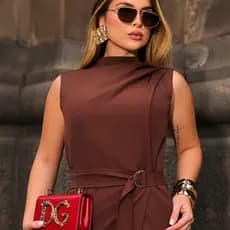 Vestido Midi Alfaiataria Premium com Fenda Frontal – Elegante, Ajuste com Fivela, Várias Cores