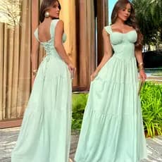 Vestido Longo Alfaiataria Feminino • Com Bojo • Amarração Corset • Tamanho Único •💥 Frete Grátis💥