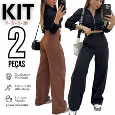 Kit 2 Calça Alfaiataria Feminina PREMIUM Wide Leg Com Bolso Cintura Alta Tendencia ENTREGA RAPIDA