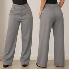 Calça Alfaiataria Feminina Premium Wide Leg com Bolso e Cintura Alta Elegante Tendencia