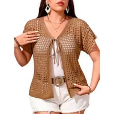 Blusa Plus Size Saida De Praia Blusa De Verão Cardigan Aberto Trico 166