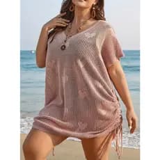 Saida de Praia Plus Size Feminina Rendada Vestido Amplo Decote V
