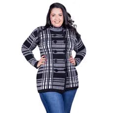 Sobretudo Feminino Xadrez Manga Longa Trico 0003