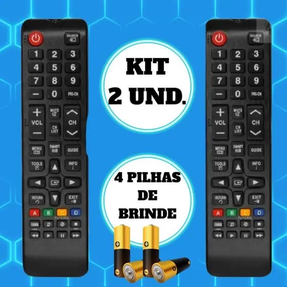 Kit 2 Controles Remoto Samsung Smart Hub – Compatível com Diversos Modelos + 2 Pilhas AAA