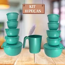 Kit Jogo De Potes Bowls Para Cozinha 11 Peças De Plastico Hermetico P/ Armazenar Alimentos Com Jarra
