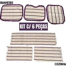Kit Jogo de Banheiro + Jogo Passadeira Tapete de Cozinha 6 Peças Decorativa